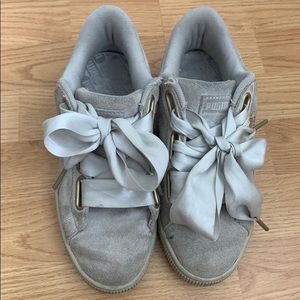Puma Suede Heart Satin Bow Lace Up Sneakers